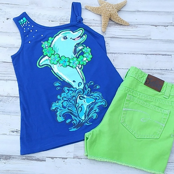 Justice Other - Blue & Green Justice Dolphin Tank Top